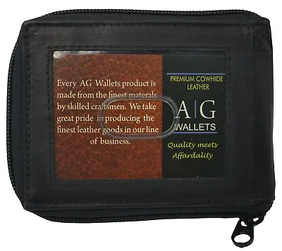 AG Wallets Zip Zipper Around Mens Leather Center Flap Outside ID Bifold • $17.27