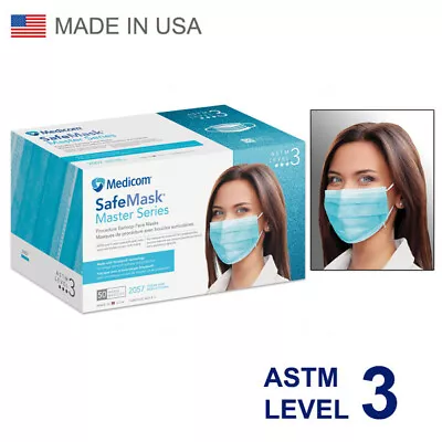 Medicom Master Series Medical Ear-Loop Face Masks ASTM Level 3 50pcs Made In USA • $12.99