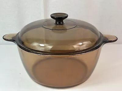 CorningWare Vision 4.5L Dutch Oven Stock Pot With Lid Amber Glass USA Vintage !! • $29.95