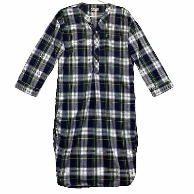 Vintage L.L Bean Sleep Shirt Mens Size M Plaid Night Gown Flannel Blue Tartan • $24.99