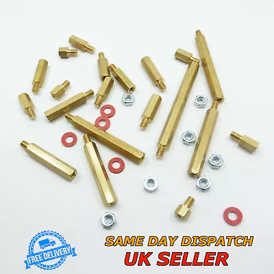 Brass Male M4 Spacer Thread Pillar + Nuts + Washers Brass PCB Stud Hex • £3.39