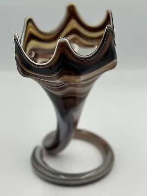 Vtg 1970's Murano Style Handblown Trumpet Vase Swirl Tulip Coil Base Beautiful • $20