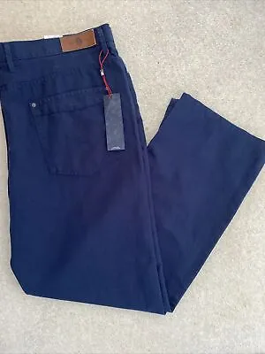 BLUE HARBOUR M&S MENS NAVY BLUE REGULAR FIT COTTON LINEN JEANS Waist 42” Leg 33” • $12.62