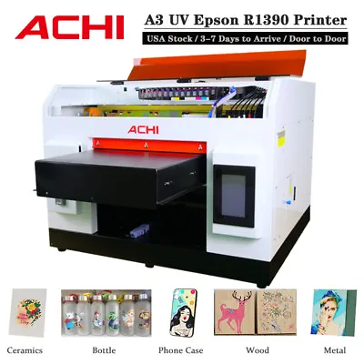 A3 UV Printer For Flatbed Cylindrical Metal 3D Rotation Embossed & 500ML UV Ink • $3399