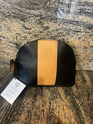 MCM Embossed Logo Faux Leather Clutch Cosmetic Pouch Bag Black & Tan New W/ Tags • $50