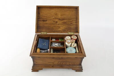 £4.77 • Buy Antique / Vintage HABERDASHERY SET In Wooden Box Inc Advertising, Buttons Etc