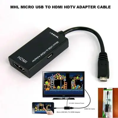 2 Meters MHL Micro USB To HDMI Adapter Cable 11Pin For Samsung Galaxy Tablet TV • £5.72
