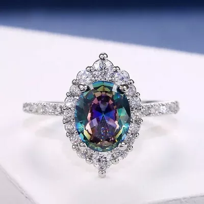 Silver Ring Simulated MYSTIC TOPAZ Birthstone Ring For Women US SIZE 7 • $24.99