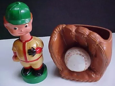 Vintage Bobble Head Nodder Baseball Player Bank Baseball Glove Ceramic • $30