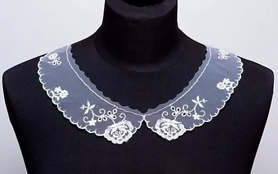 Vintage Floral Embroidered Net Lace Collar (2760) - Child Lace Collar • £3