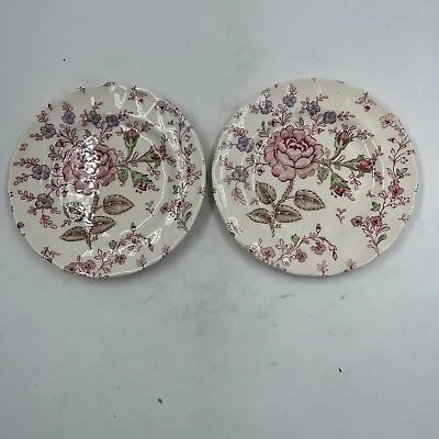 2 - Johnson Brothers Pink Rose Chintz 6.25  Bread & Butter Plates - England • $14.98