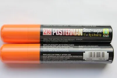 Pack Of 2 Orange Zig Posterman Wet-wipe Erasable Art Sign Pens Wide 15mm Nib • £6.39