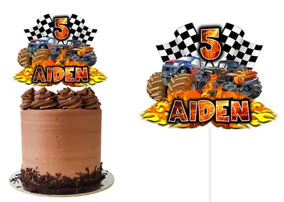 Monster Truck Theme Cake Topper Personalised Glossy Cardstock Decoration • $9.50