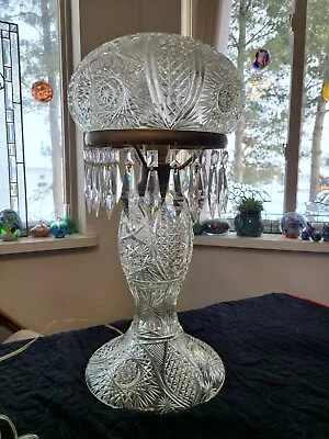 Large Old Antique Hand Cut Genuine Crystal Table Lamp • $1200