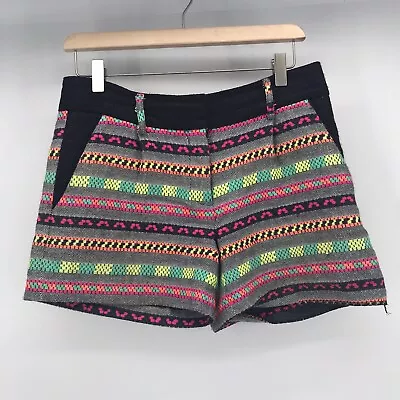 Milly Shorts Womens 2 Woven Black Pink Neon Orange Yellow Flat Front Boho Tribal • $15