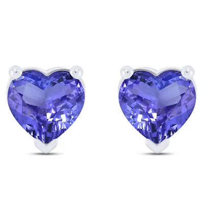 Heart Stud Earrings Simulated Tanzanite 14K White Gold Plated Sterling Silver • $44.99