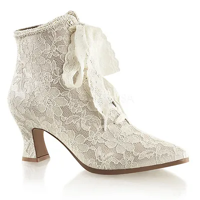 Cream Lace Up Vintage Victorian Wedding Bridal Shoes Steampunk Boots Womans • $59.95