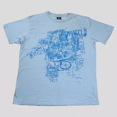 Quicksilver Graphic T-Shirt Tee Crew Retro Y2K Surfwear Blue Men's Size Large • £16.95