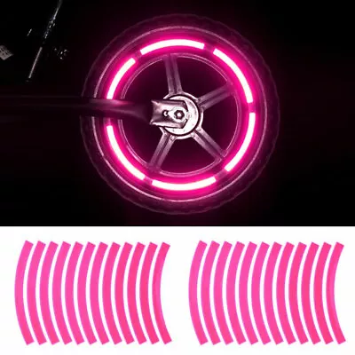 $7.69 • Buy 24Pcs Pink Reflective Strip Car Wheel Decal Safety Rim Tape Sticker Accessories