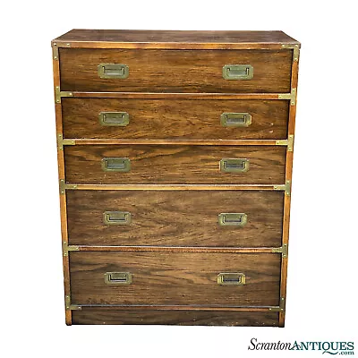 Vintage Hollywood Regency Campaign Walnut Chest Of Drawers Dresser • $680