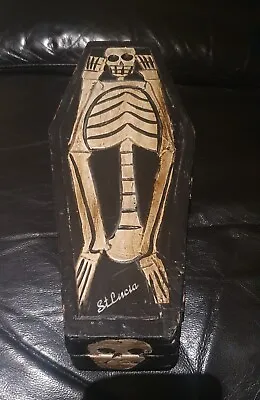 Vintage Skeleton Coffin Chest Indonesian Wooden Halloween  • £20