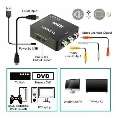 £5.58 • Buy Mini 1080P AV Scart Converter Adapter HDMI To 3 RCA CVBS Connector