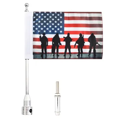 Motorcycle Textile Flag Chrome Pole American Flag Luggage Rack Mount For Harley • $19.61