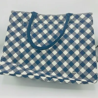 Large Mud Pie Blue White Checkered Day Tripper Tote / Beach Bag Navy White Carry • $28.75