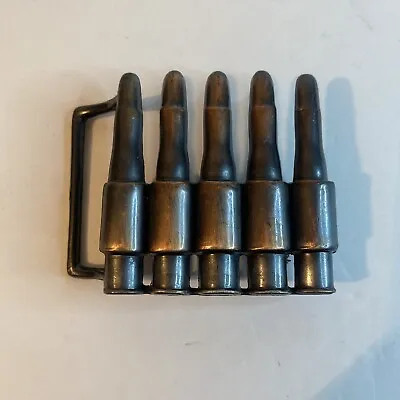 Metal Bullet Belt Buckle Copper Tone Gun Ammunition Design NEW • $9.22