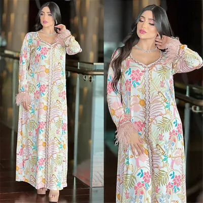 Abaya Islamic Kaftan Women Floral Muslim Maxi Dress Dubai Moroccan Robe Caftan • $49.35