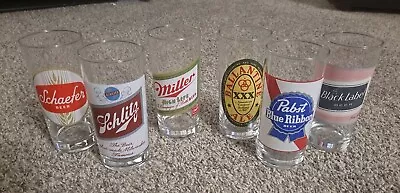 Lot Of 6 Vintage Beer Glasses -Assorted- Black Label Blue Ribbon Miller & More • $45