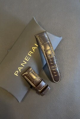 $345 • Buy New Genuine PANERAI Boutique Alligator Brown-Beige Leather Strap 24/22 OEM
