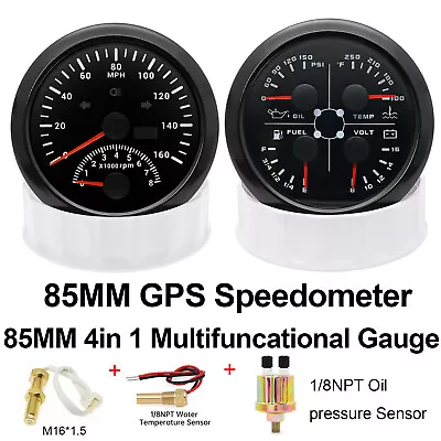 85mm GPS Speedometer 0-160MPH Tachometer 0-8000RPM With 4 In 1 Gauge With Sensor • $136.76