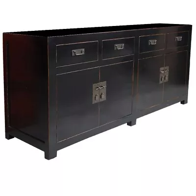 Black Lacquered Four  Drawers Four Doors Sideboard Buffet (43-022) • $2880