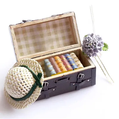 Fashion Retro 1:12 Dollhouse Miniature Leather Wood Suitcase Mini Luggage BoC_-_ • $8.27