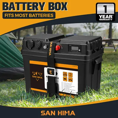 San Hima Battery Box Portable 12V 2x USB & Cig Socket Deep Cycle AGM Universal • $94.95