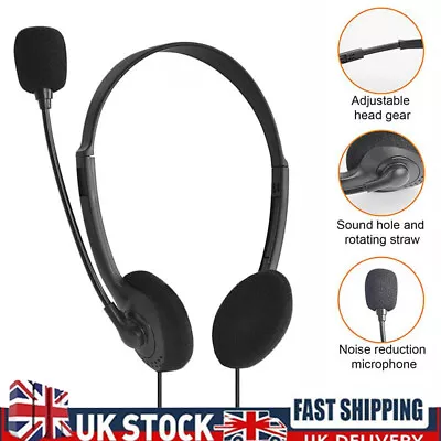 USB Computer Headset Wired Over Ear Headphones Mic For PC Phone Call Centre UK • £7.95