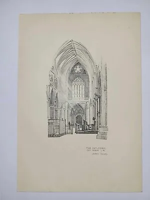 Antique Pencil Drawing Print 1928 Lincoln Sketch The Cathedral - The Nave West • £12.50