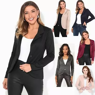 £21.99 • Buy Womens Blazer Suit Top Jacket Casual Smart Ladies Jersey Office Evening Coat