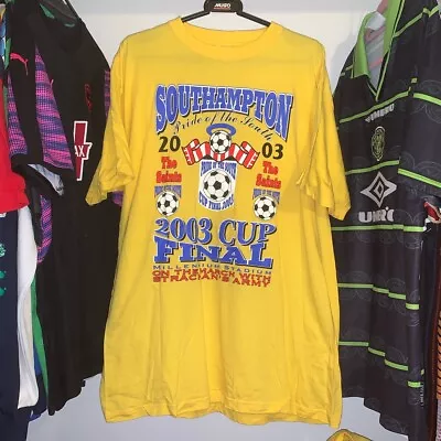 Southampton 2002/2003 FA Cup Final Road To Cardiff T Shirt Yellow Mens XXL • £19.99