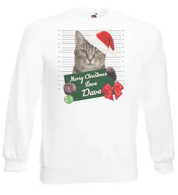 Adults Merry Christmas Love Dave The Cat England Mascot White Christmas Jumper • £21.95