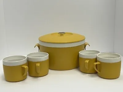 Vintage Therm-O-Ware Royal Satin Harvest Gold Insulated Mugs Cups & Ice Bucket • $22.95