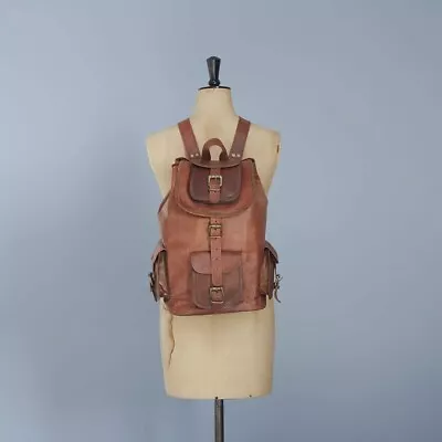 Travel Genuine Rucksack Vintage Men's Backpack Leather Travel Bag • $80.75