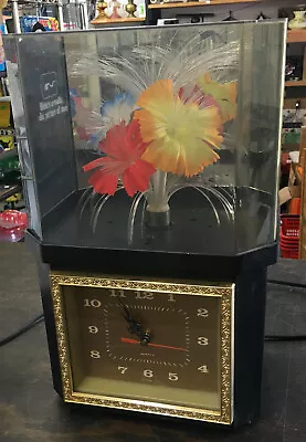 Fiber Optic Rotating Flower Clock Lamp 14.5''H 1985 Vintage Lighted Tv Table • $56.52