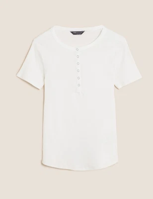 £7.99 • Buy Ex-M & S Cotton-Rich Henley Ribbed T-Shirt Top - BNWOT - Various Colours/Sizes