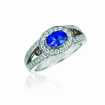 LeVian 14K White Gold Tanzanite SI2 Chocolate Diamond 1.11 Cts Ring Size 6 • £1273.06