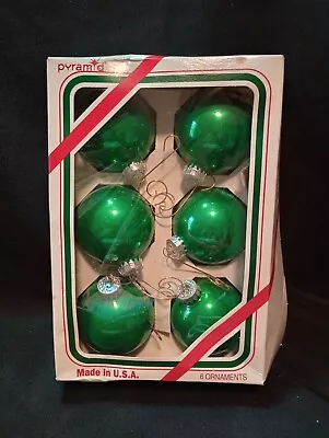 Vtg. Rauch Industries Pyramid Decorative Christmas Ornaments Green Box Of 6 • $11