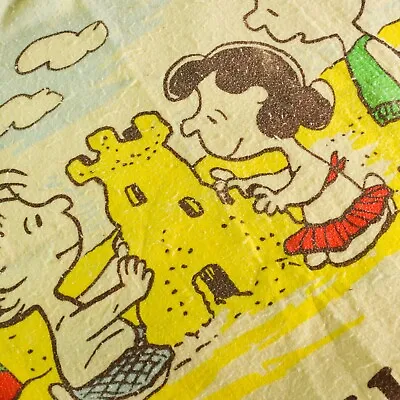 Vintage Peanuts Joe Cool Snoopy Beach Blanket Bed Spread Lucy Charlie Brown  • $71.44