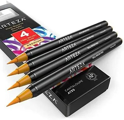 £6.09 • Buy Real Brush Pens A135 Cantaloupe Pack Of 4 Watercolour Pens With Nylon Brush Tip