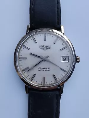 Vintage Longines Conquest 6651 Automatic Date Silver Dial Men's Wristwatch 34mm • $126